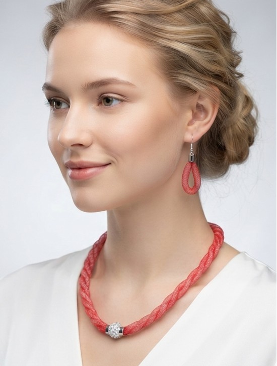 SPARKLE TWIST TUBE NECKLACE & EARRING SET